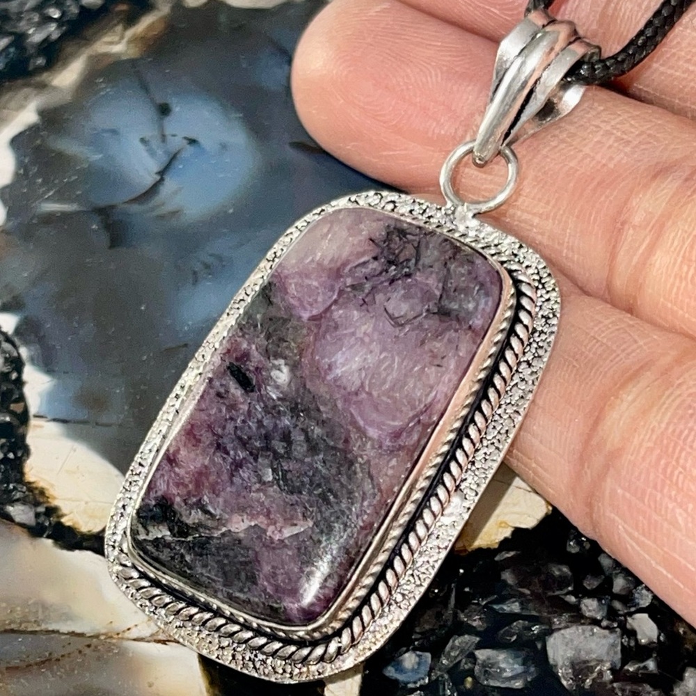 Rectangular Shape Charoite Pendant 2 1/4” - Picture 6 of 12